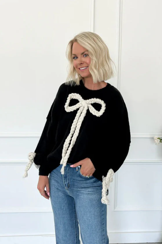 3D Applique Bow Paneled Loose Sweatshirt - Image 4