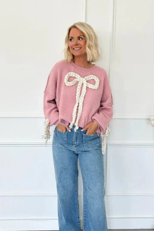 3D Applique Bow Paneled Loose Sweatshirt - Image 6