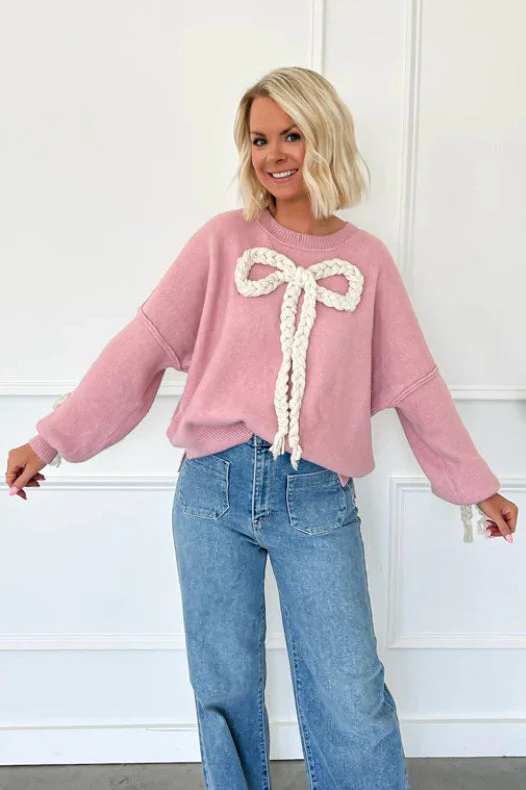 3D Applique Bow Paneled Loose Sweatshirt - Image 7