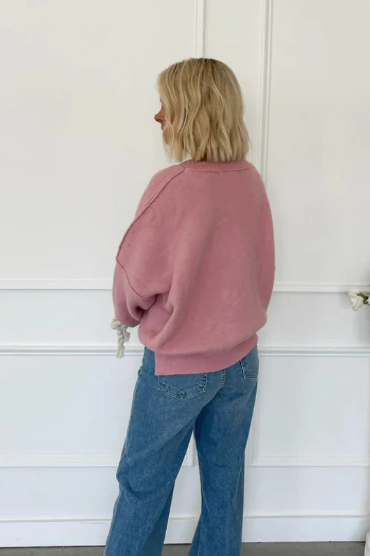 3D Applique Bow Paneled Loose Sweatshirt - Image 8