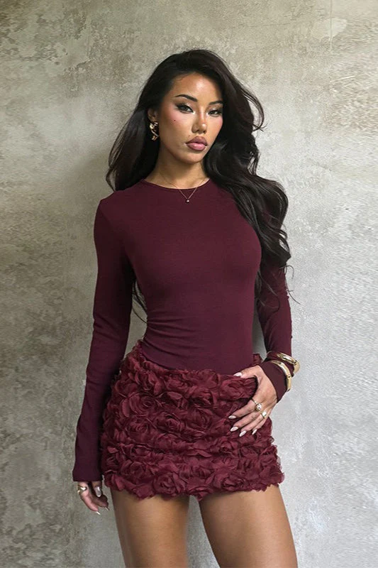 3D Floral Panel Long Sleeve Bodycon Mini Dress - Image 3