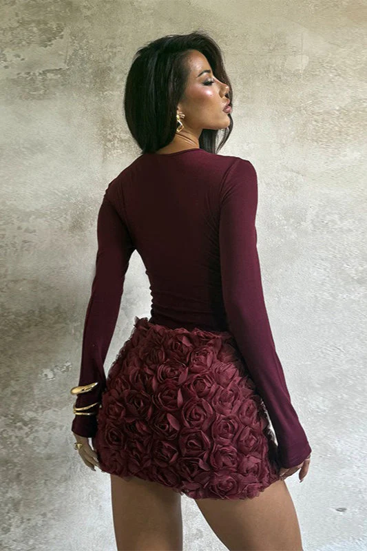 3D Floral Panel Long Sleeve Bodycon Mini Dress - Image 5