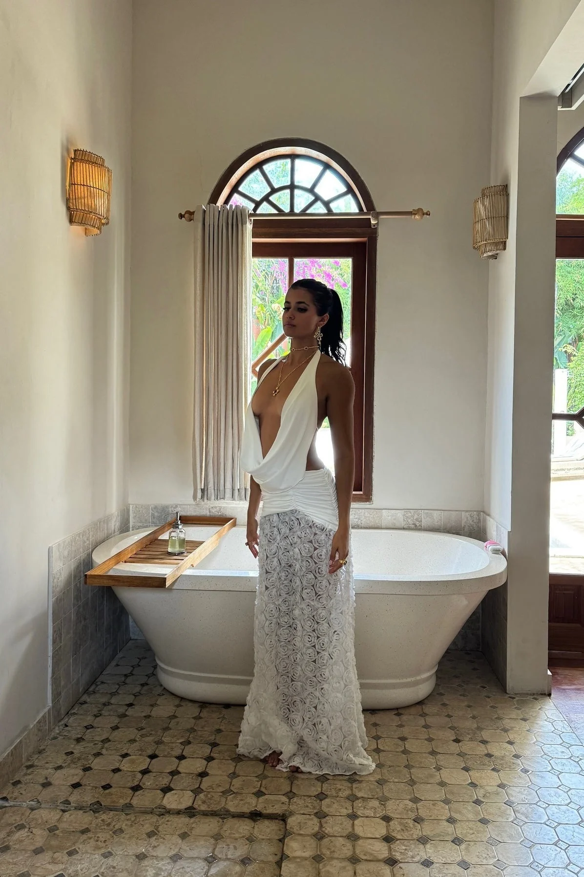 3D Floral Ruched Backless Maxi Dress - Image 5