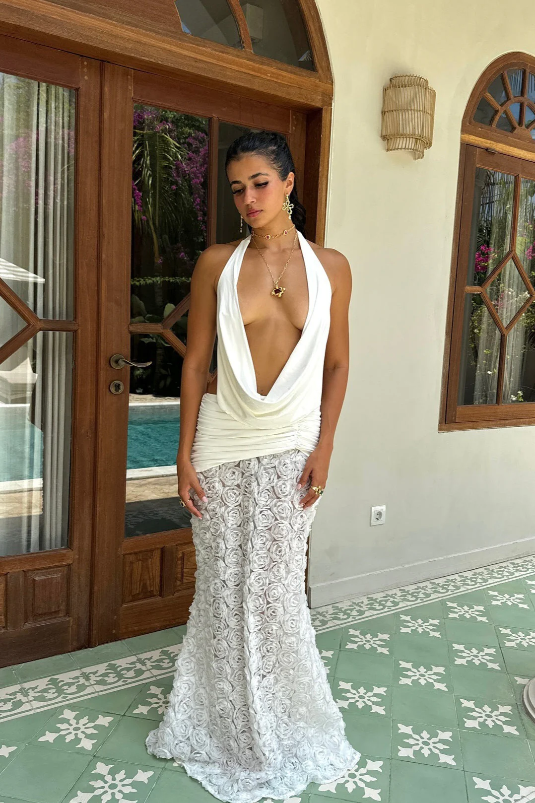 3D Floral Ruched Backless Maxi Dress - Image 6
