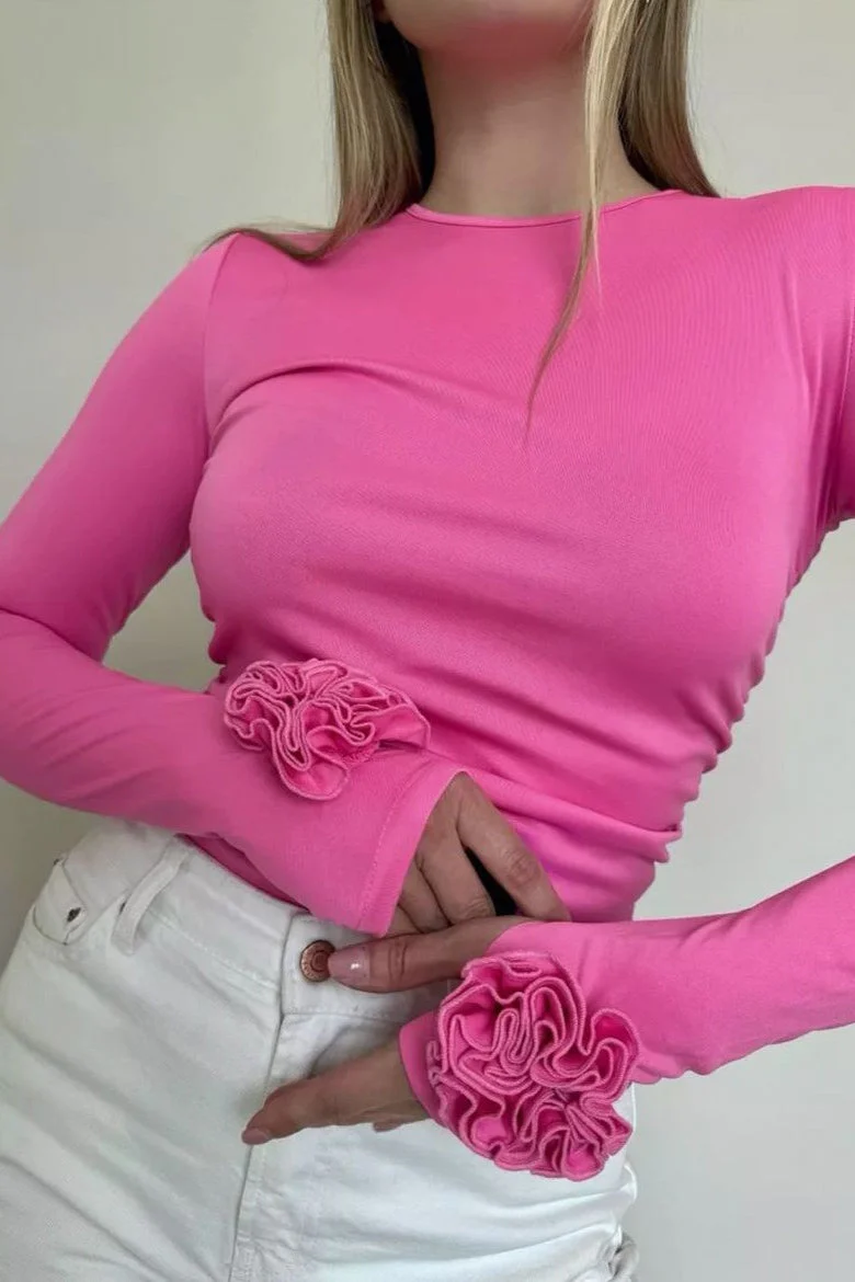 3D Floral Slim-Fit Long Sleeve Tee - Image 8