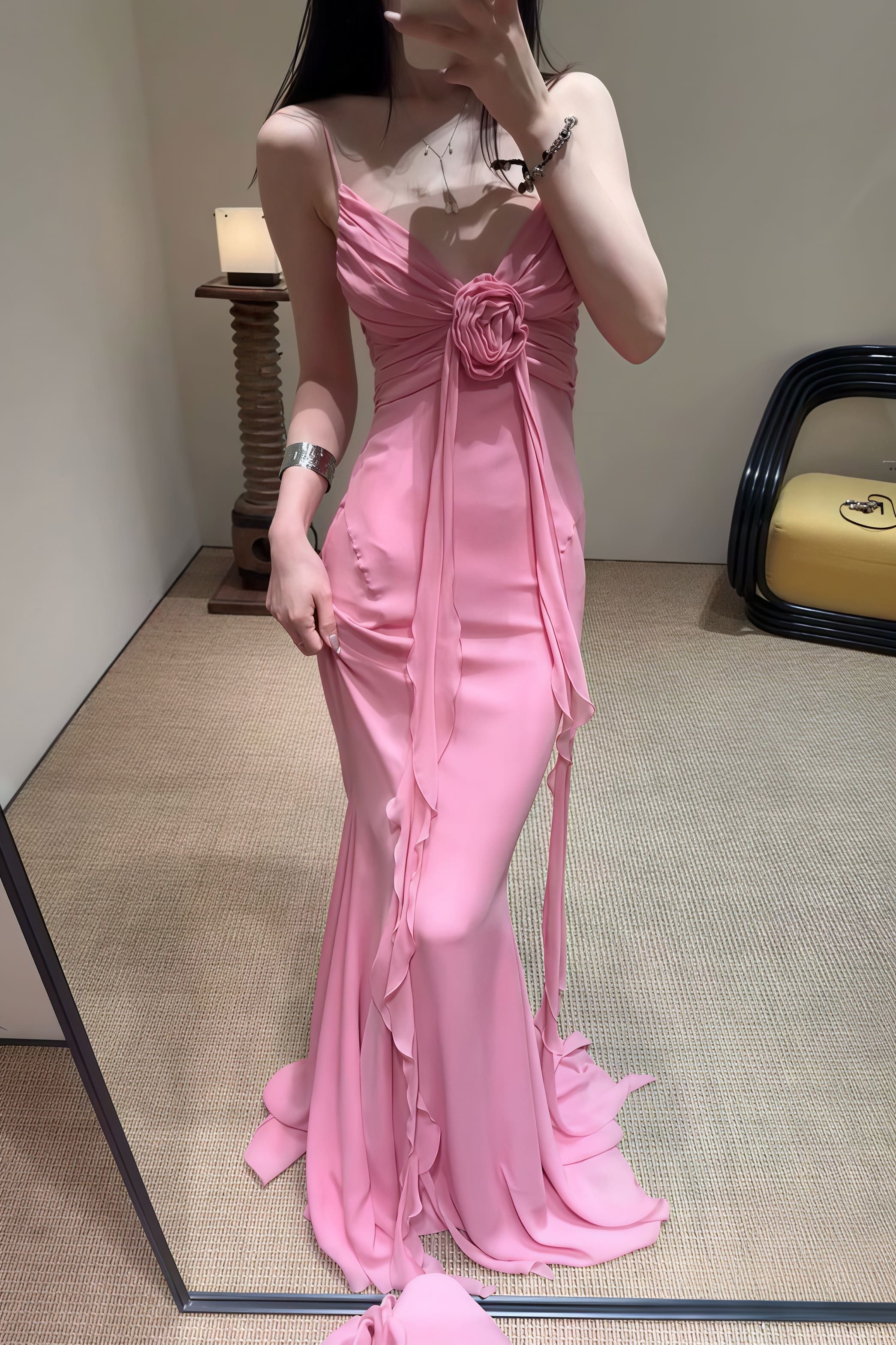 3D Rose Flowy Spaghetti Strap Backless Maxi Dress - Image 3