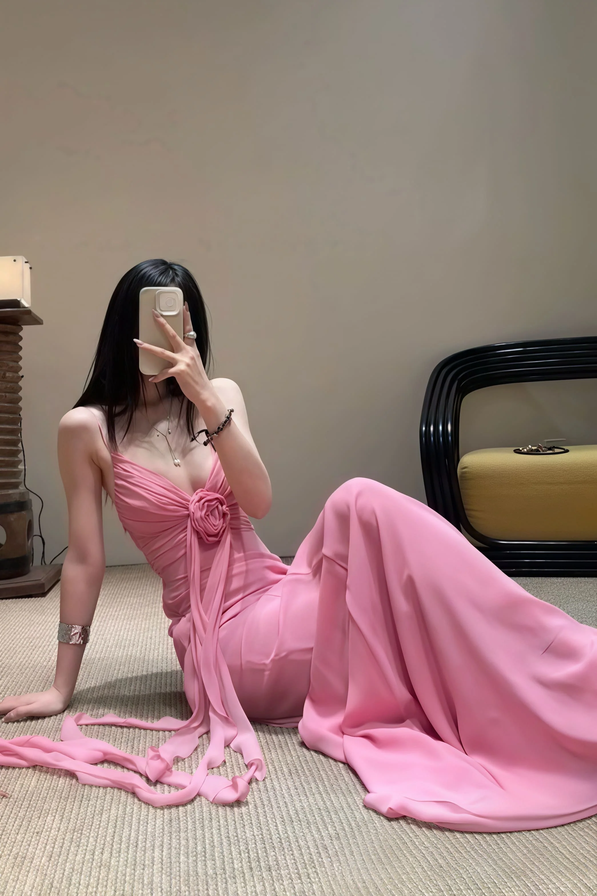 3D Rose Flowy Spaghetti Strap Backless Maxi Dress - Image 4