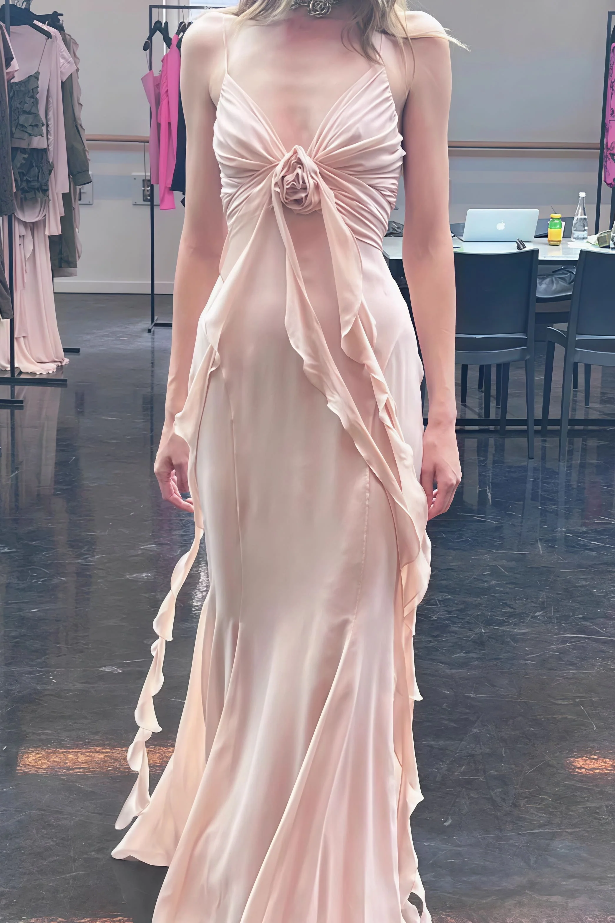 3D Rose Flowy Spaghetti Strap Backless Maxi Dress - Image 7