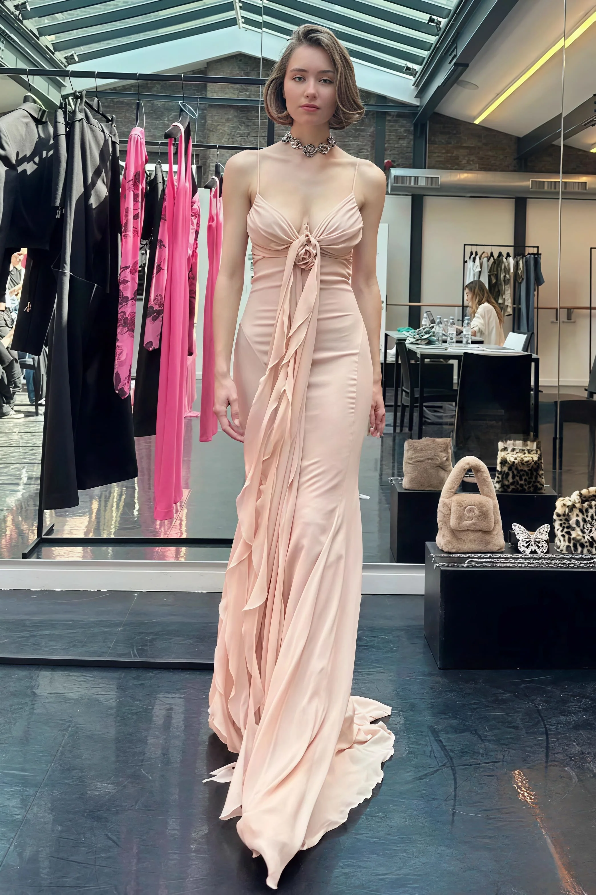 3D Rose Flowy Spaghetti Strap Backless Maxi Dress - Image 8