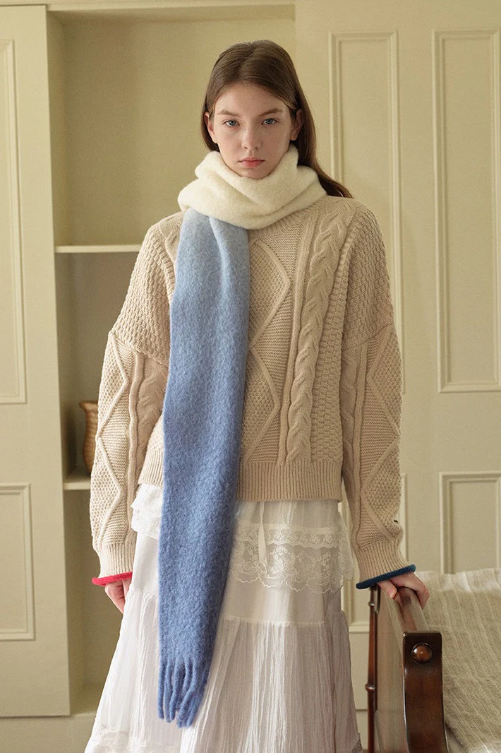 40% Wool Blend Contrast Color Tie-Dye Gradient Scarf - Image 13
