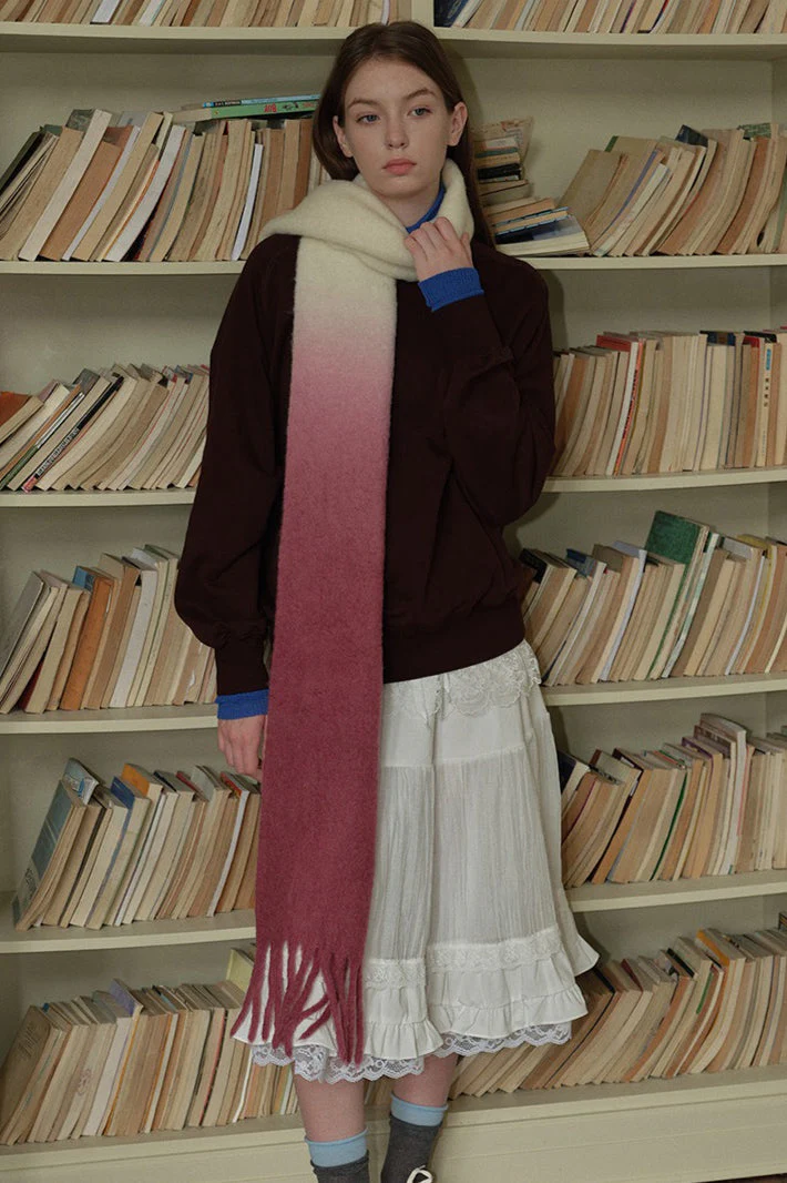40% Wool Blend Contrast Color Tie-Dye Gradient Scarf - Image 18