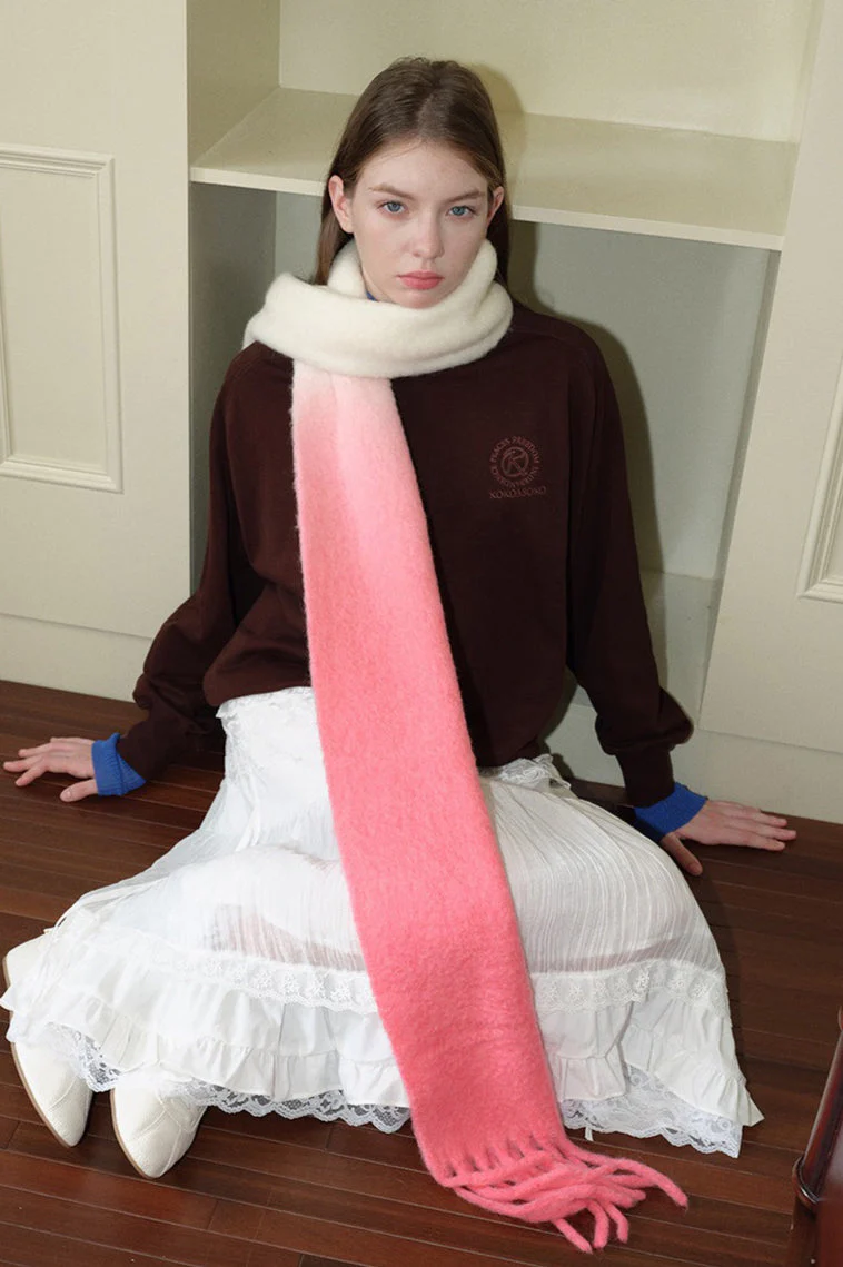 40% Wool Blend Contrast Color Tie-Dye Gradient Scarf - Image 2