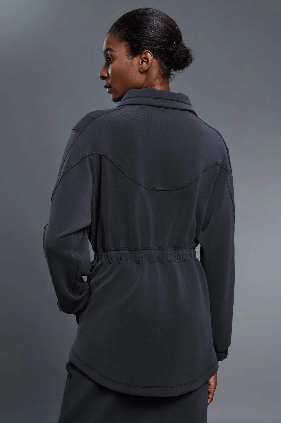 Air Layer Stand Collar Drawstring Waist Mid Length Jacket - Image 7