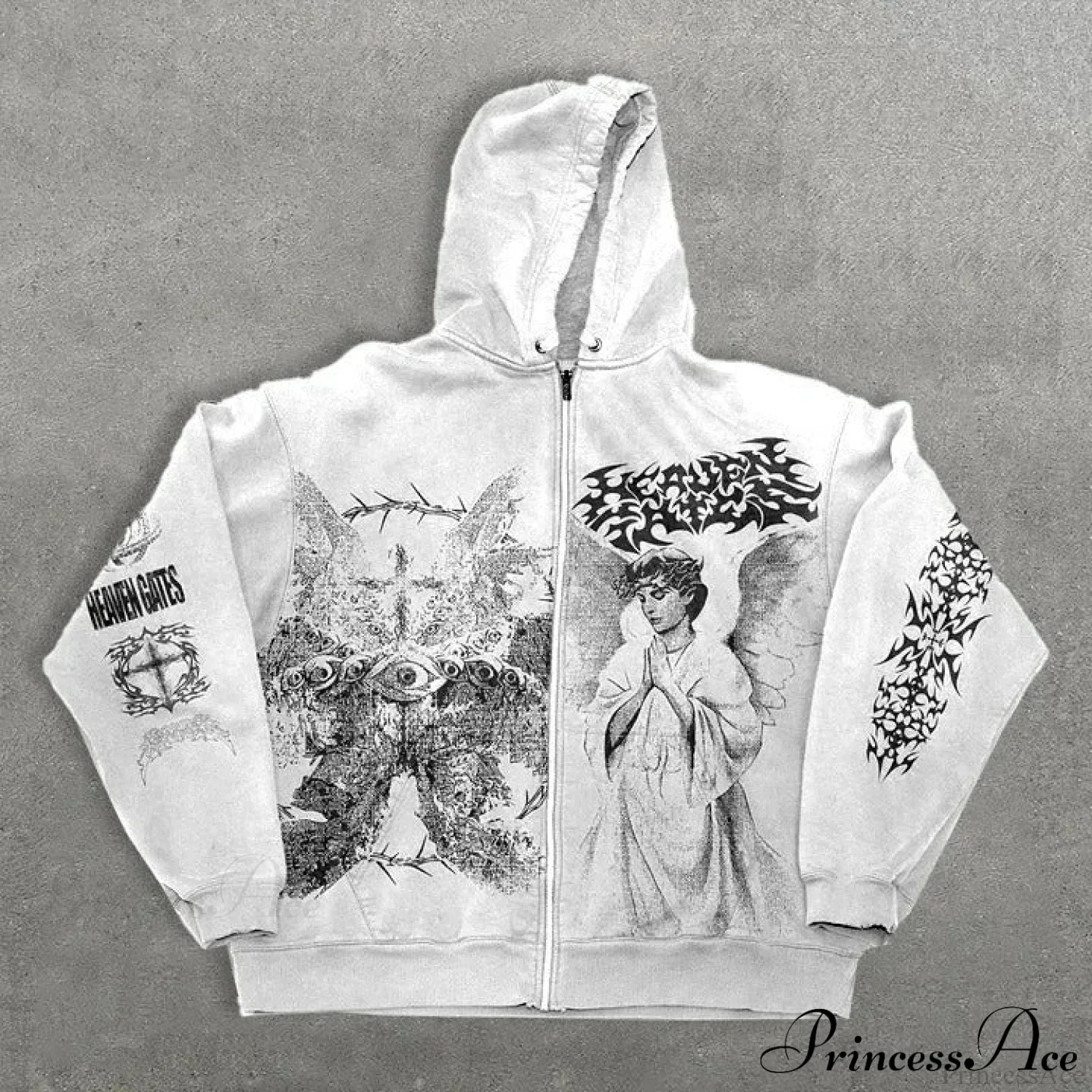 Angel Print Y2K Zip Loose Hoodie - Image 2