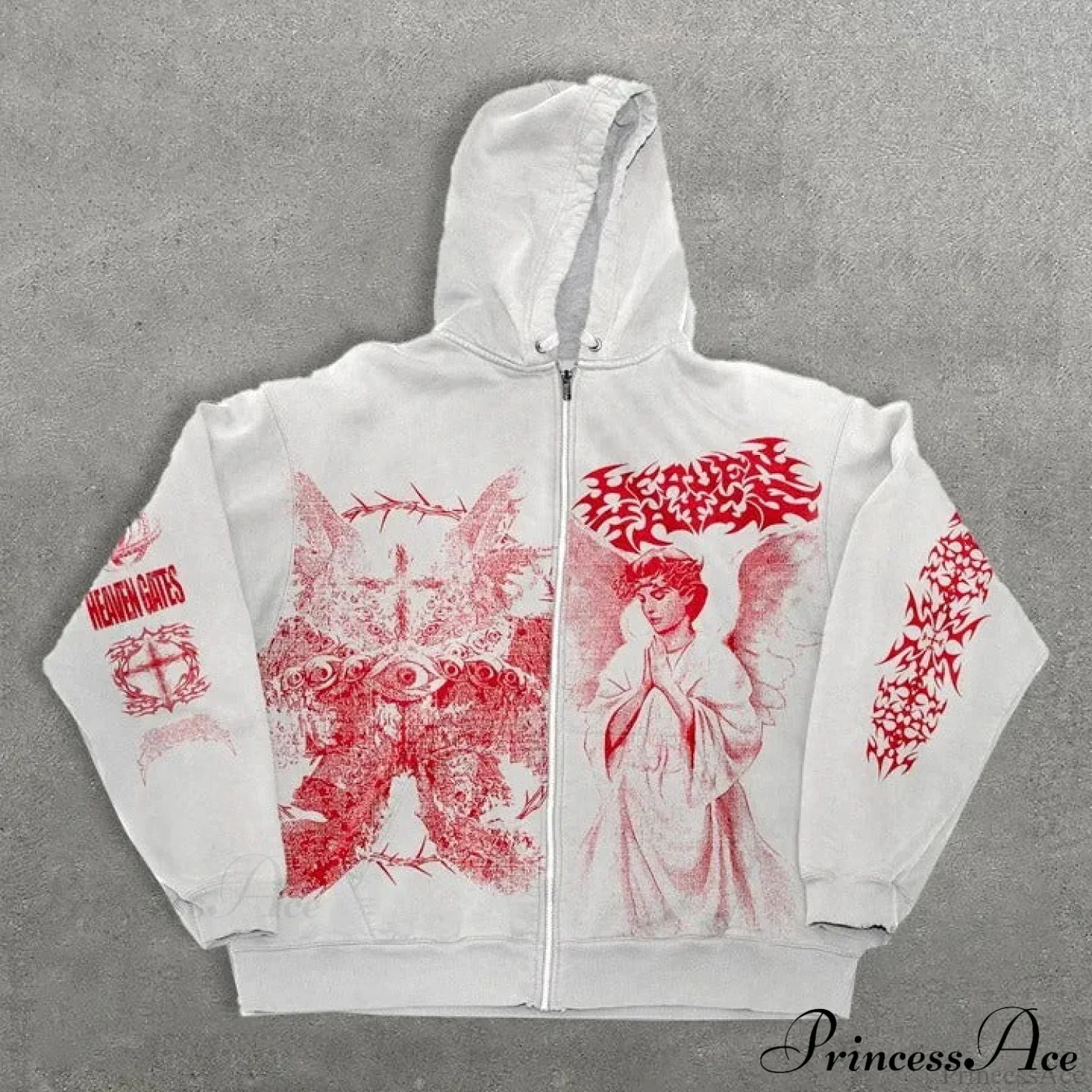 Angel Print Y2K Zip Loose Hoodie - Image 3