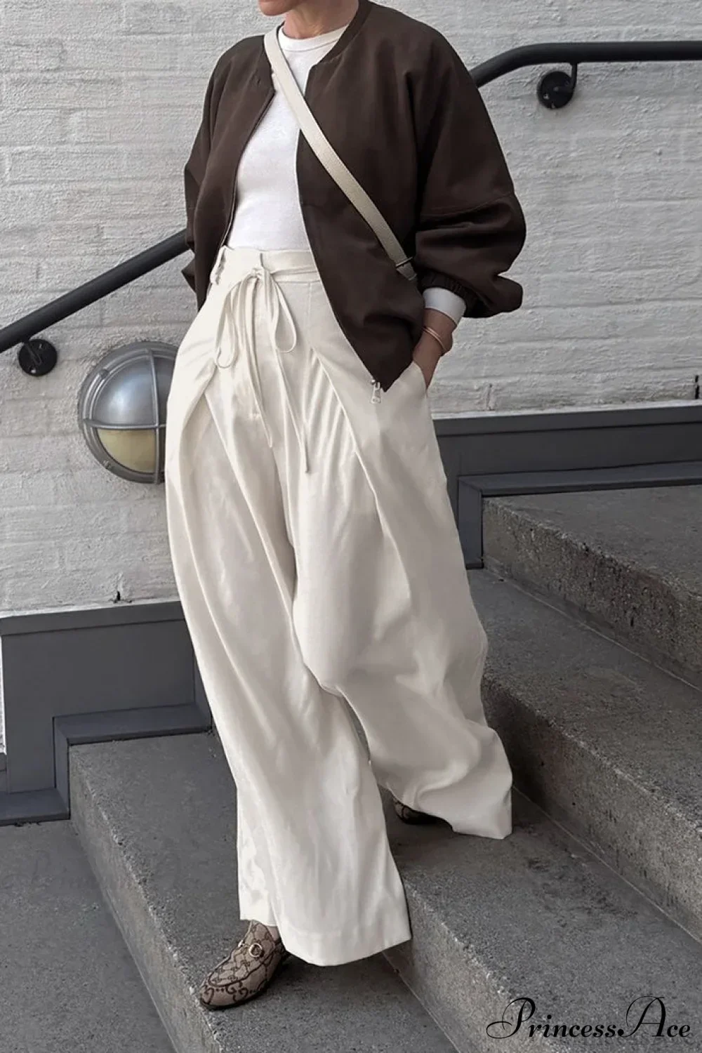Apricot High Waist Drawstring Pleated Pants - Image 2