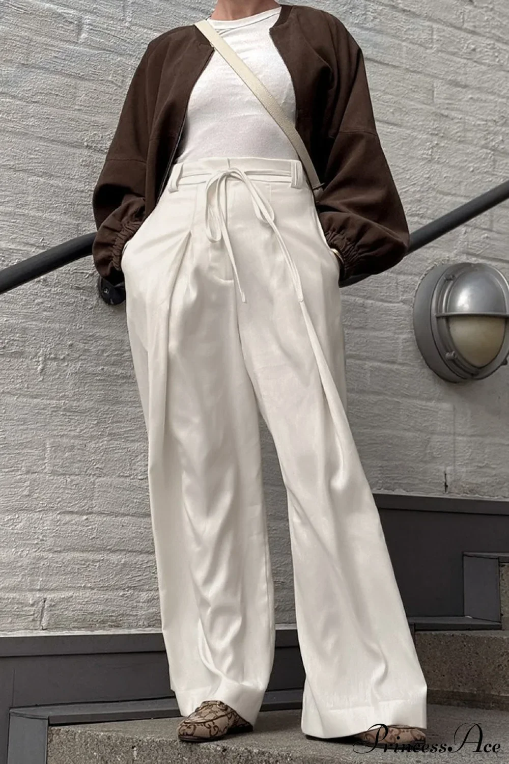 Apricot High Waist Drawstring Pleated Pants - Image 3
