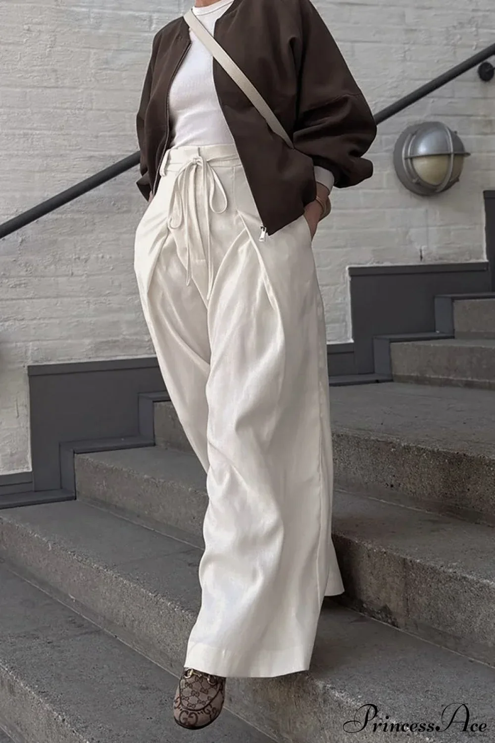Apricot High Waist Drawstring Pleated Pants - Image 4