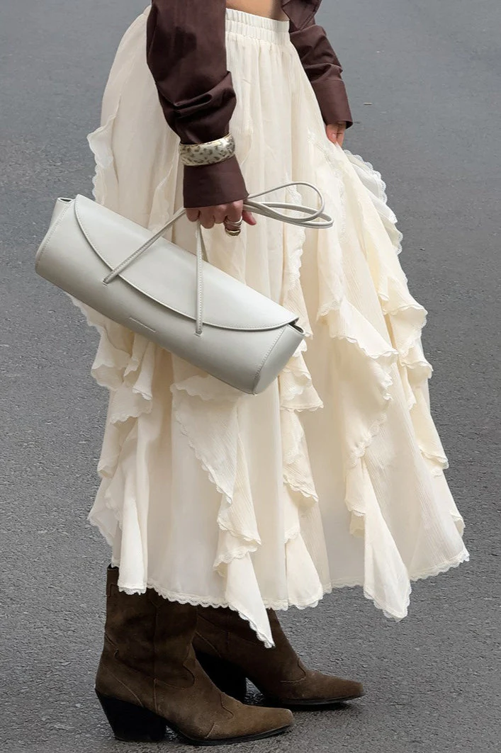 Apricot Ruffle Chic Lace Trim Skirt - Image 2