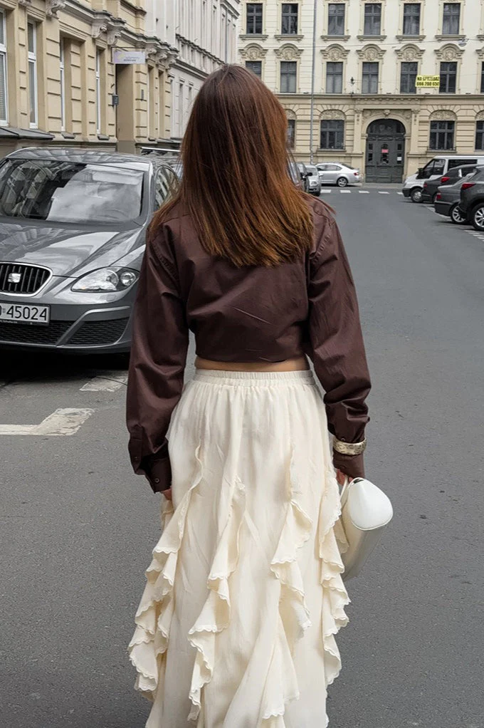 Apricot Ruffle Chic Lace Trim Skirt - Image 4