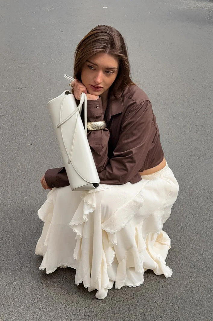 Apricot Ruffle Chic Lace Trim Skirt - Image 5