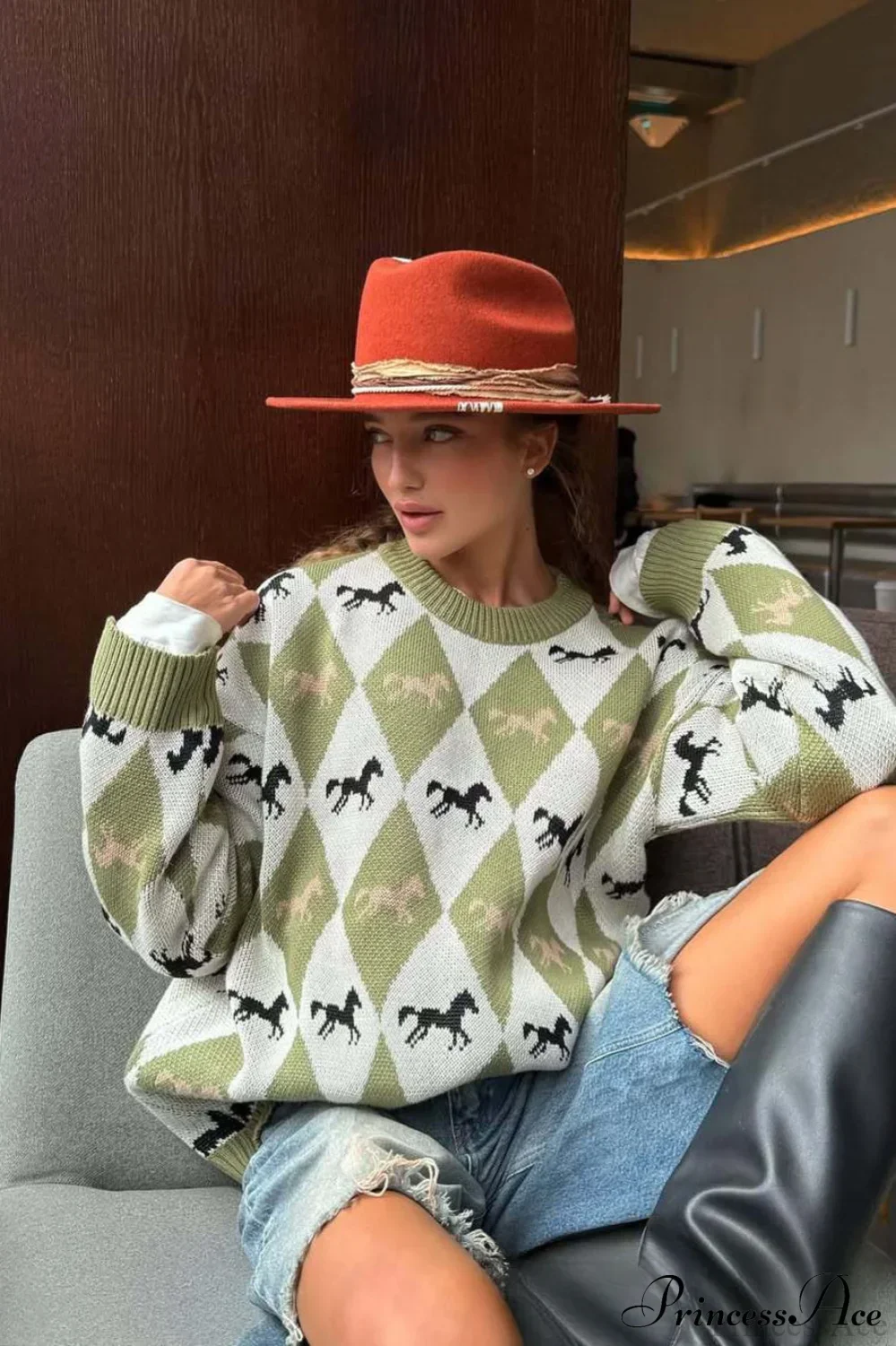 Argyle Colorblock Chillax Crew Neck Pullover Sweater - Image 2