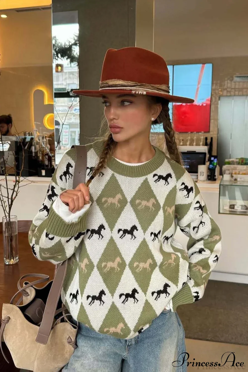 Argyle Colorblock Chillax Crew Neck Pullover Sweater - Image 3