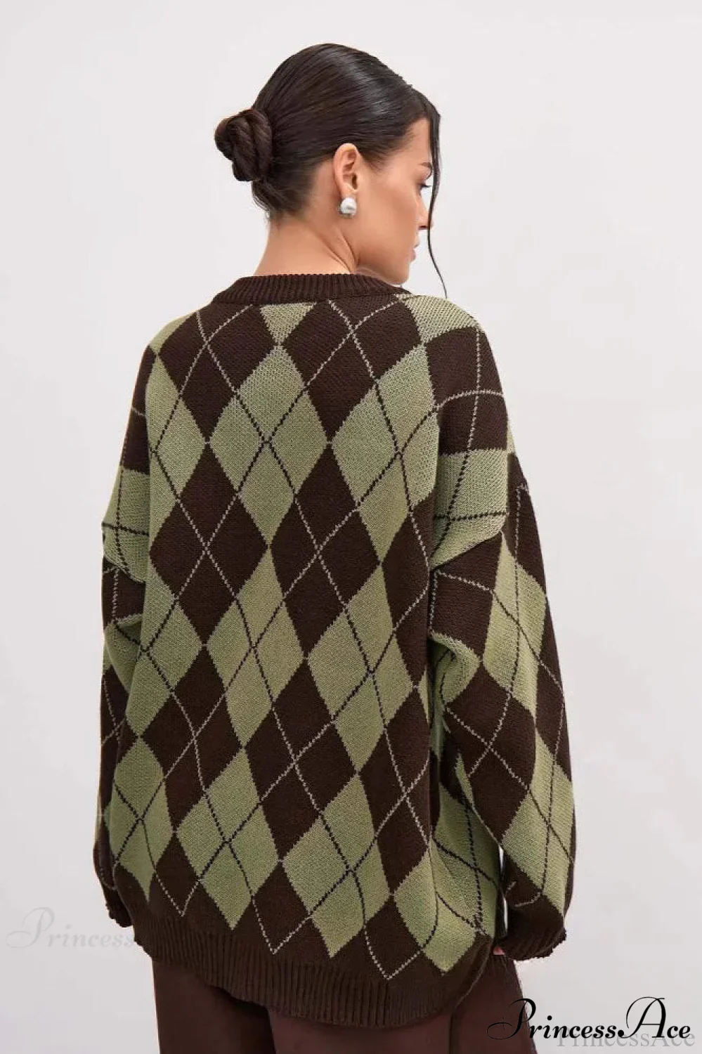 Argyle Crew Neck Oversized Pullover Sweater - Image 3