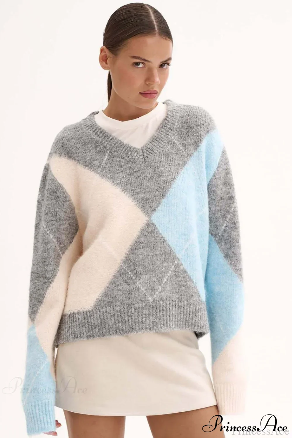 Argyle Pattern Crew Neck Pullover Long Sleeve Warm Sweater - Image 2