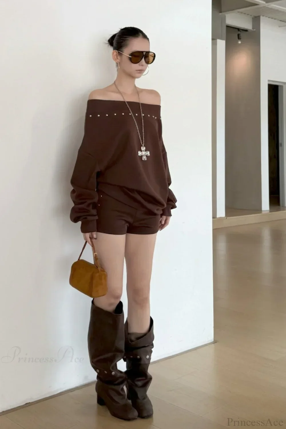 Asym Off-Shoulder Rivet Loose Sweatshirt - Image 3