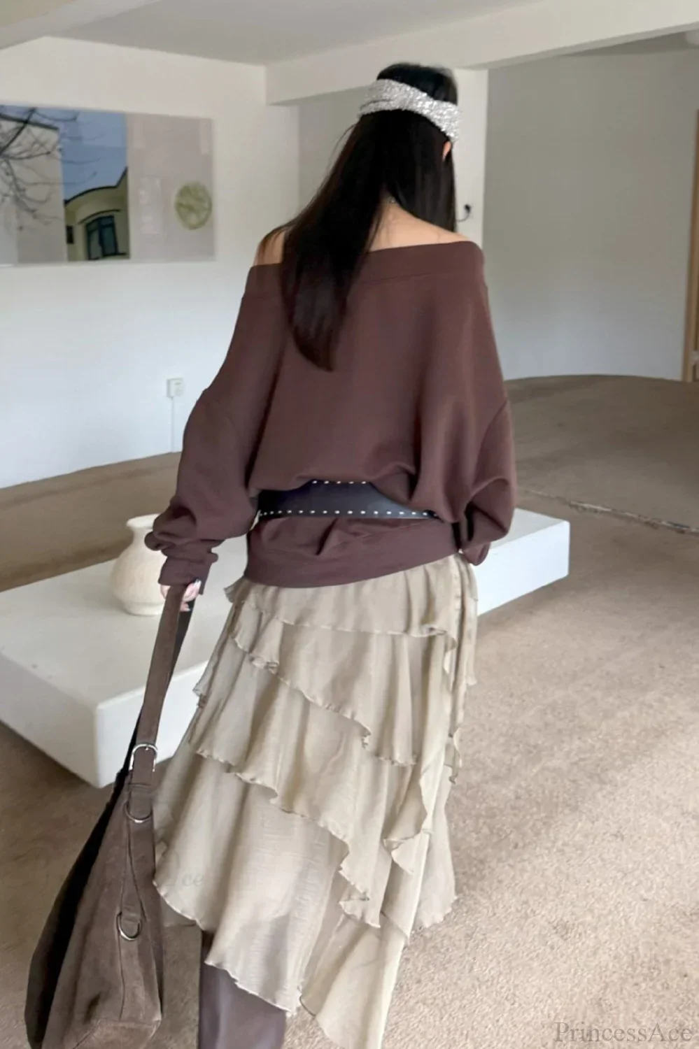 Asym Off-Shoulder Rivet Loose Sweatshirt - Image 5