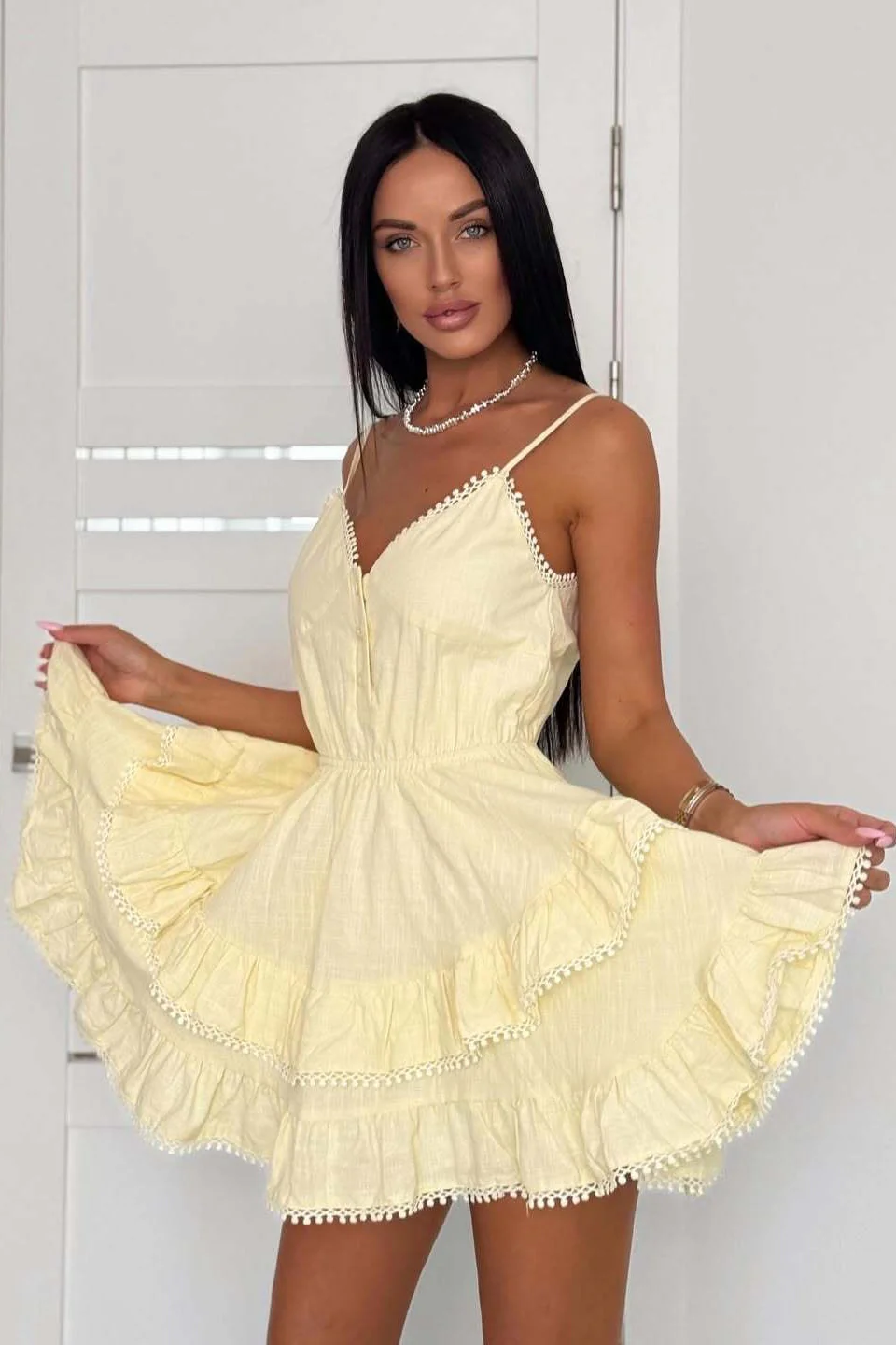 Asymmetric Cami Lace Patchwork Tie Waist Mini Dress - Image 5