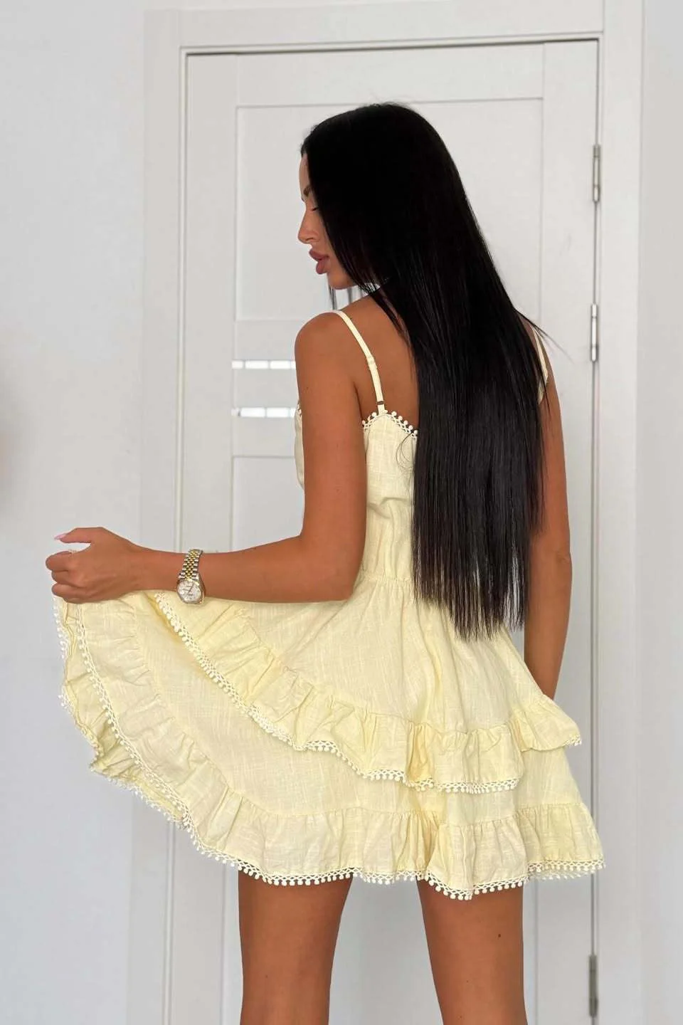 Asymmetric Cami Lace Patchwork Tie Waist Mini Dress - Image 6