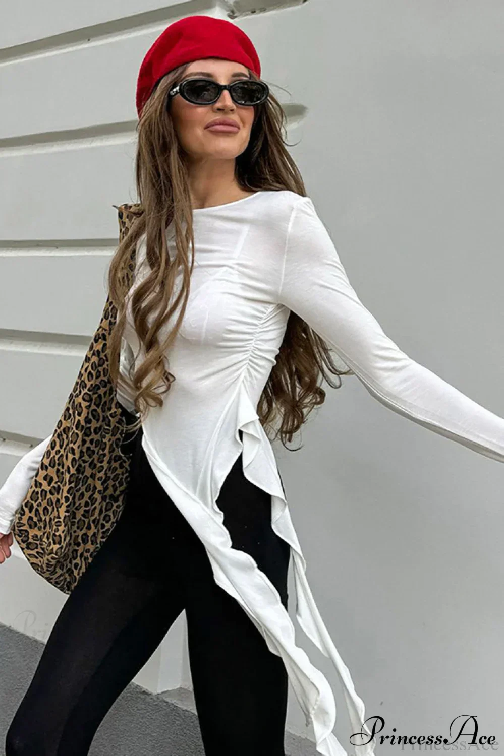 Asymmetric Knitted Slim Long Sleeve Tee - Image 2