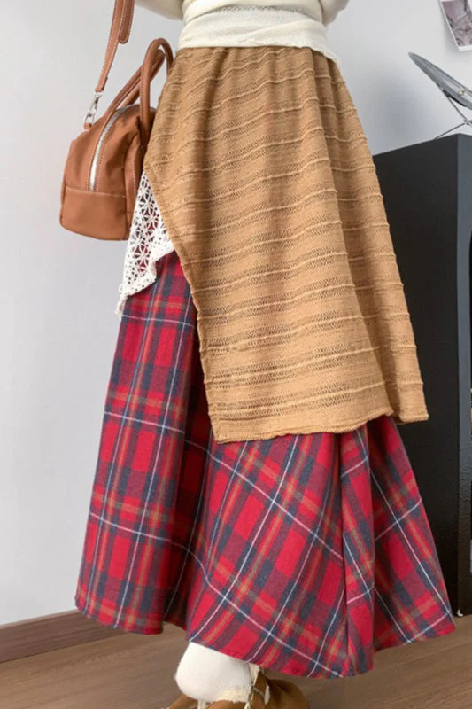 Asymmetric Lace Panel Plaid Skirt - Image 9