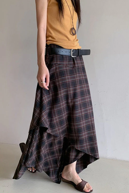 Asymmetric Plaid Midi Skirt - Image 2