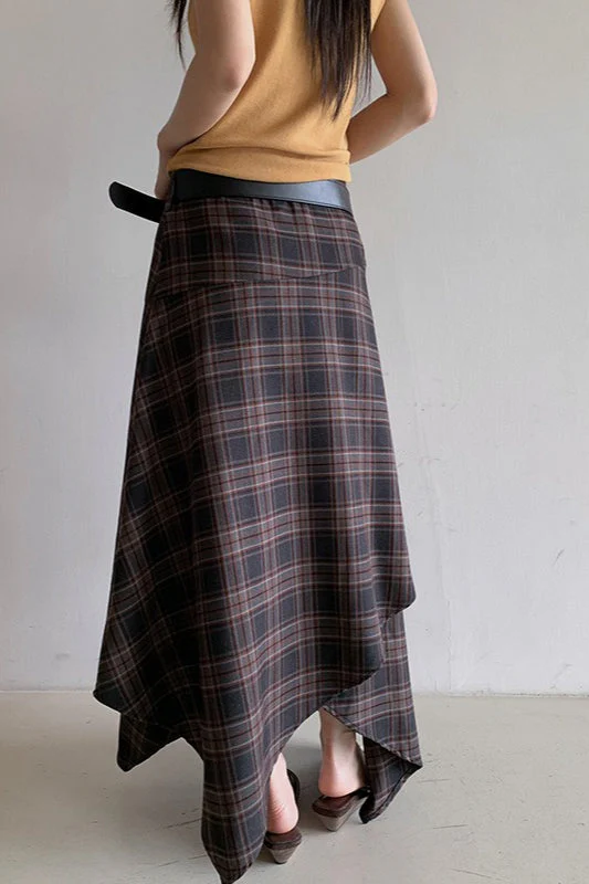 Asymmetric Plaid Midi Skirt - Image 3