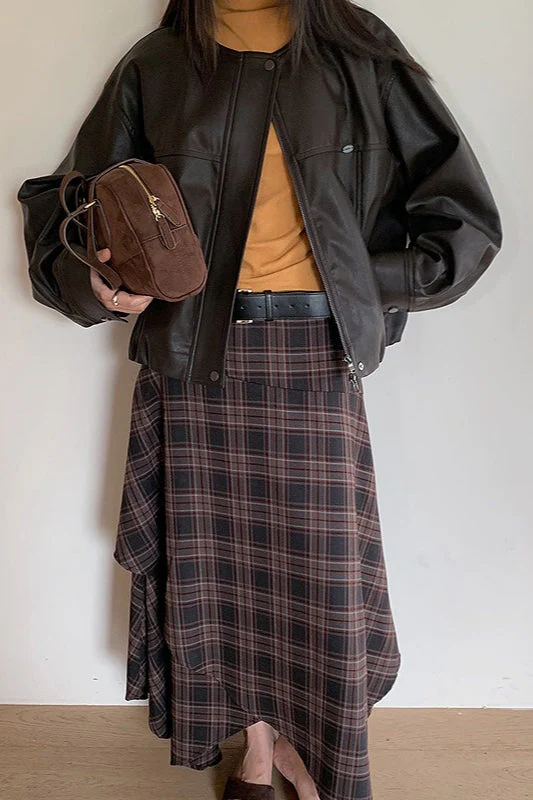 Asymmetric Plaid Midi Skirt - Image 4