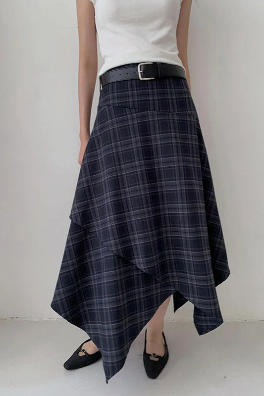 Asymmetric Plaid Midi Skirt - Image 5