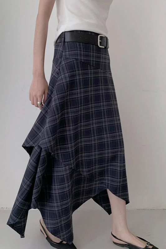 Asymmetric Plaid Midi Skirt - Image 6