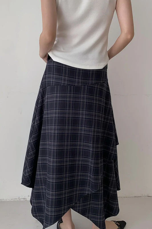 Asymmetric Plaid Midi Skirt - Image 8