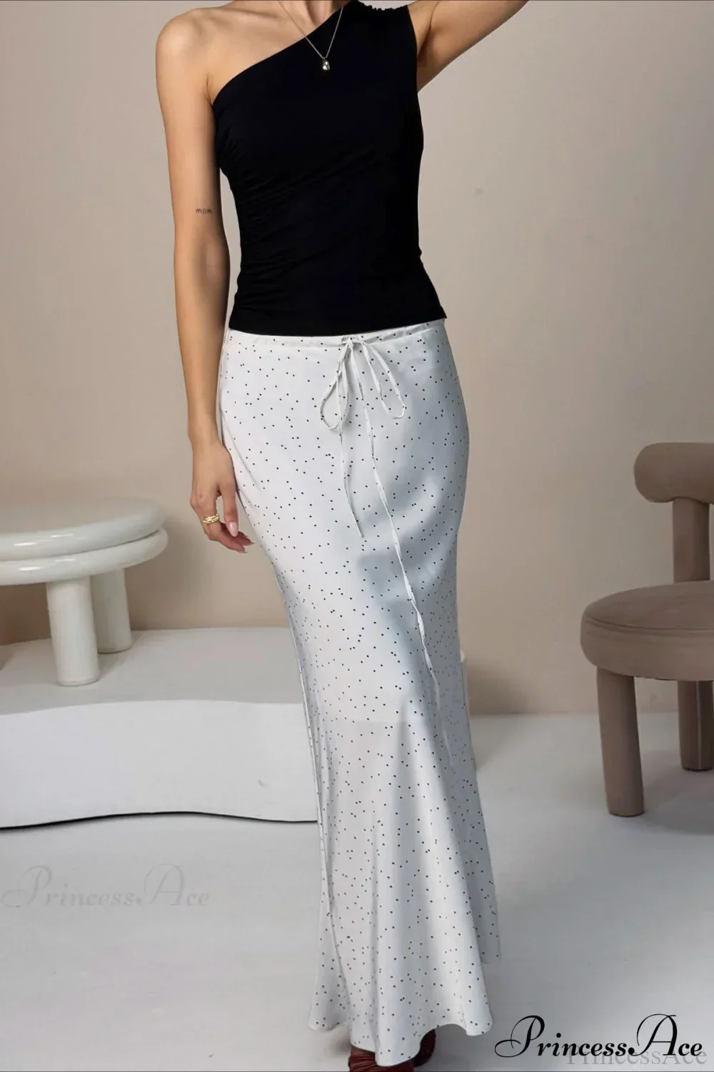 Asymmetric Polka Dot Maxi Mermaid Skirt - Image 2