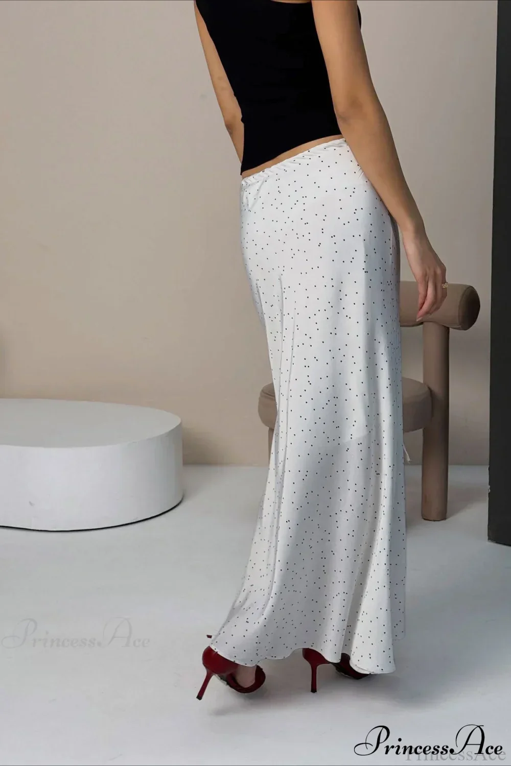 Asymmetric Polka Dot Maxi Mermaid Skirt - Image 3
