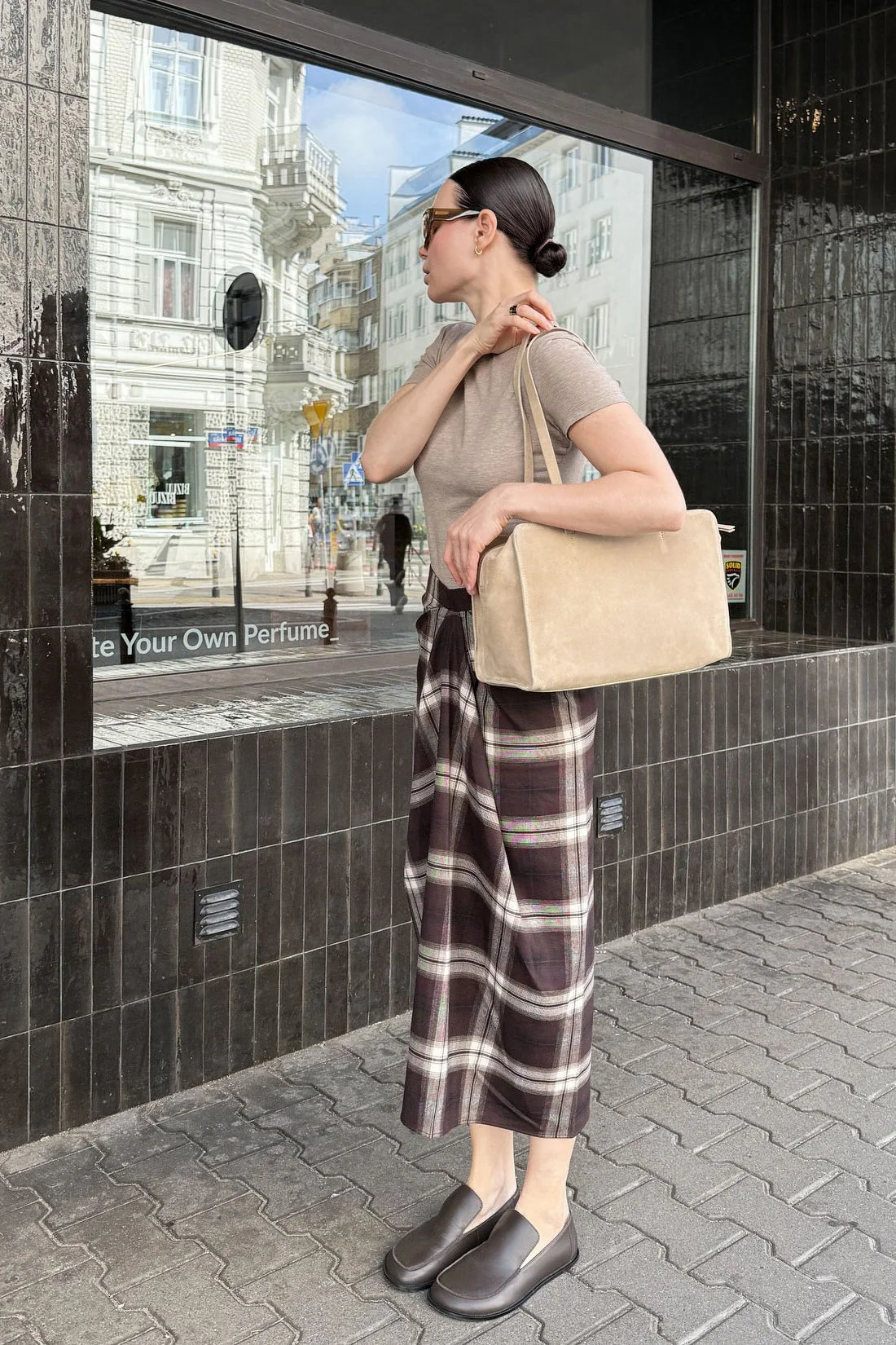 Asymmetric Straight Plaid Skirt - Image 6