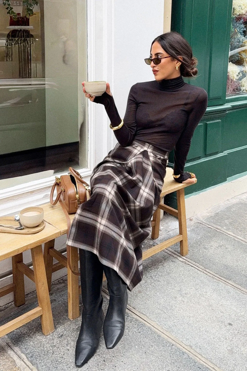 Asymmetric Straight Plaid Skirt - Image 7
