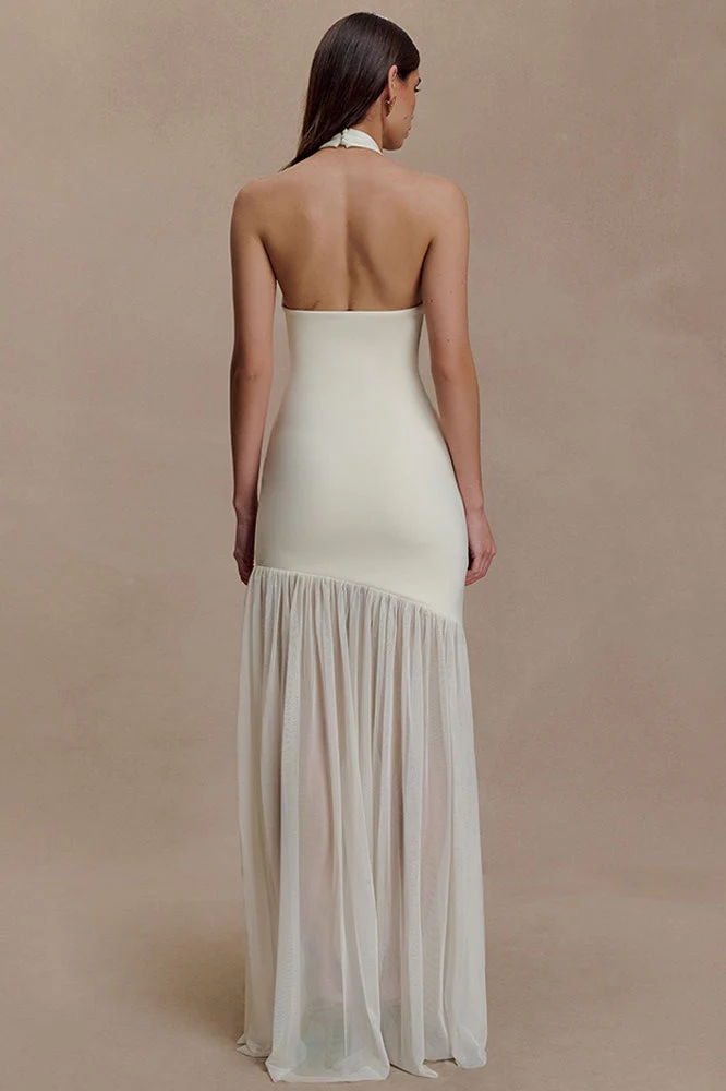 Asymmetrical Cutout Shirred Backless Fitted Maxi Dress - Image 4