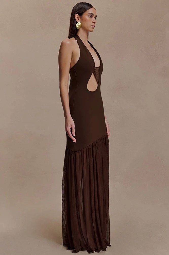 Asymmetrical Cutout Shirred Backless Fitted Maxi Dress - Image 6