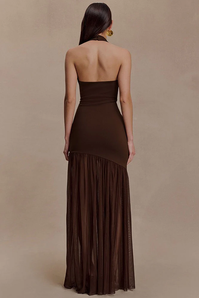 Asymmetrical Cutout Shirred Backless Fitted Maxi Dress - Image 8