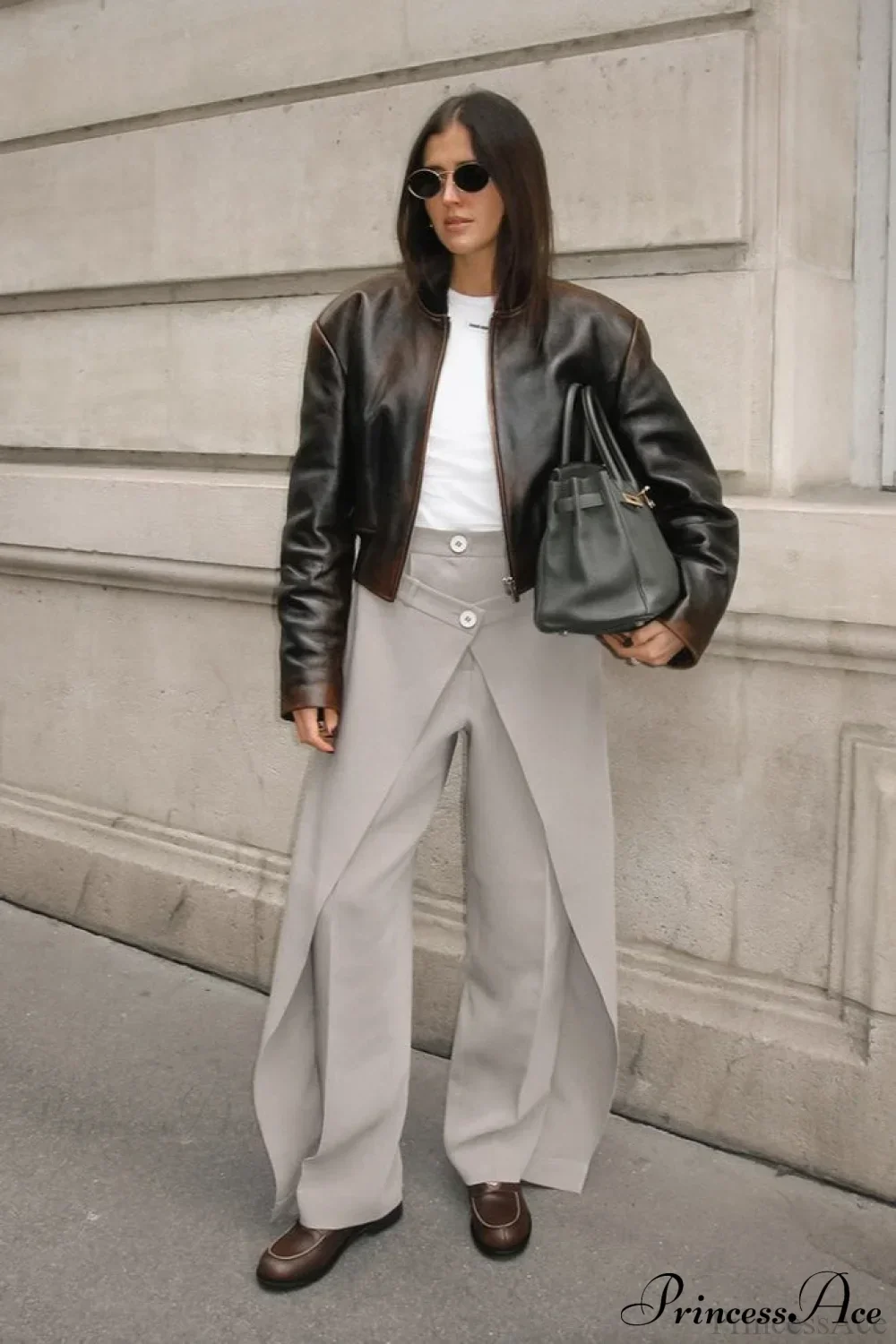 Asymmetrical High Waist Wide Leg Tailored Pants - Image 2