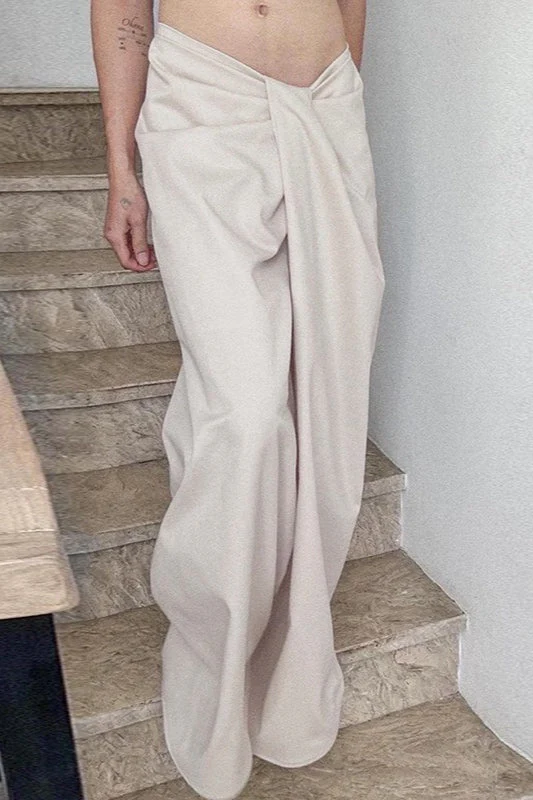 Asymmetrical Twist Solid Wide Leg Pants - Image 2